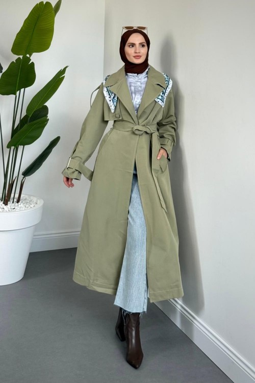 Brona Kolları Aporetli Trençkot Çağla Yeşili