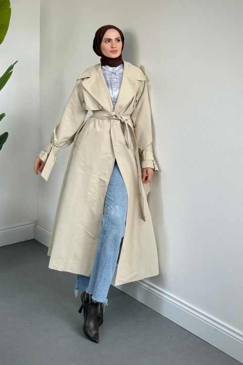Brona Kolları Aporetli Trençkot Krem
