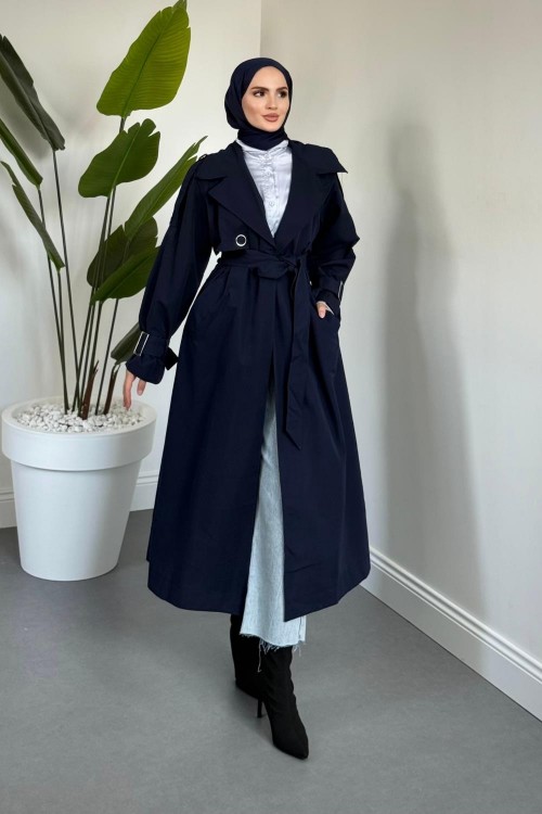 Brona Kolları Aporetli Trençkot Lacivert