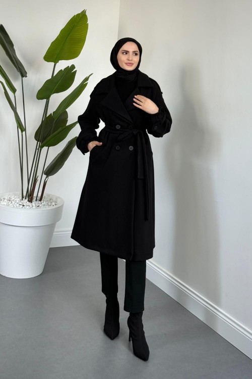 Camora Astarlı Kaşe Kaban Siyah