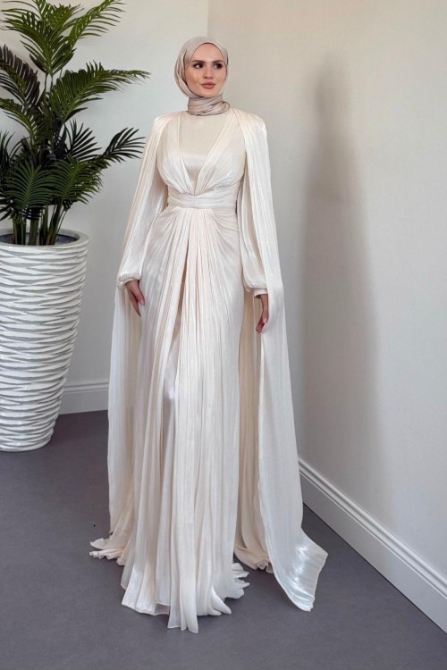 Candy Pelerinli Drapeli Jan Jan Abiye Krem