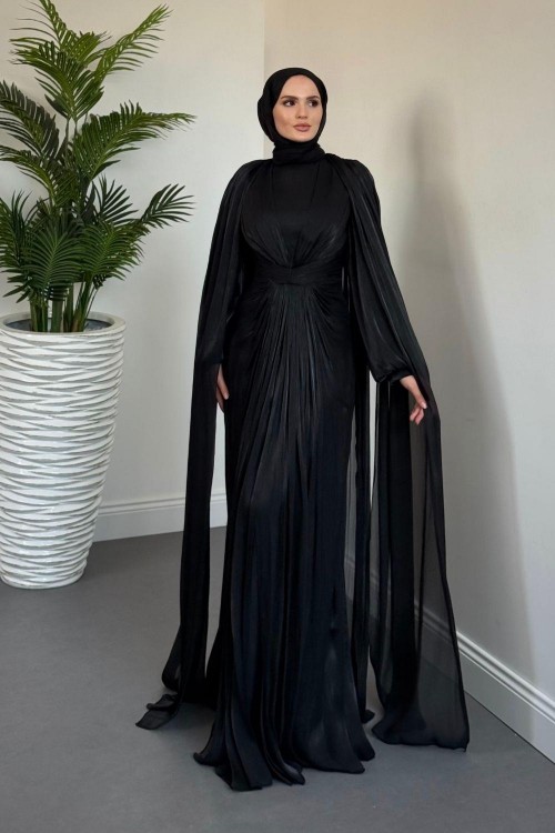 Candy Pelerinli Drapeli Jan Jan Abiye Siyah