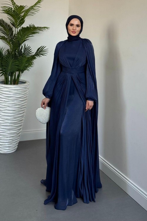 Candy Pelerinli Drapeli Jan Jan Abiye Lacivert