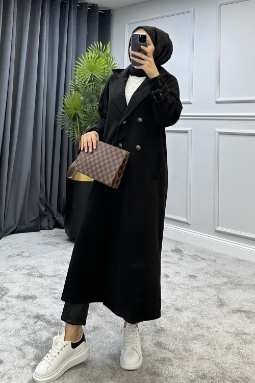 Cara Kolu Kemerli Kaban Siyah