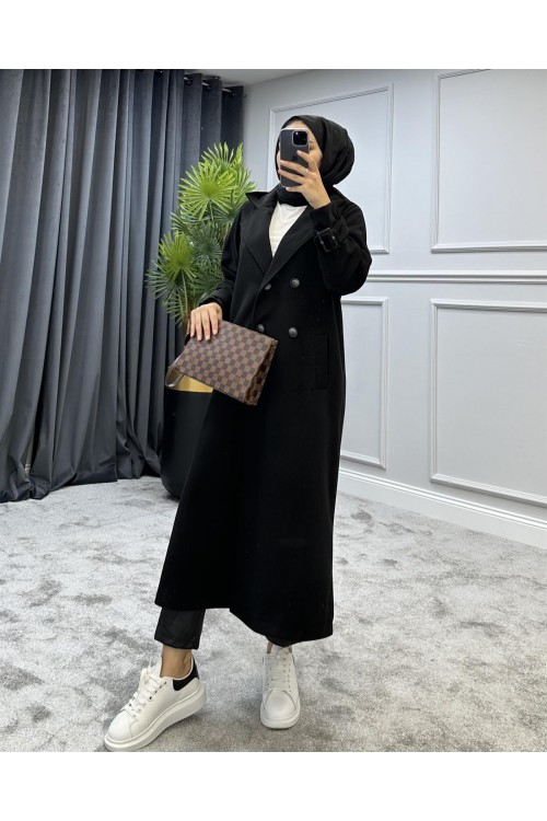 Cara Kolu Kemerli Kaban Siyah