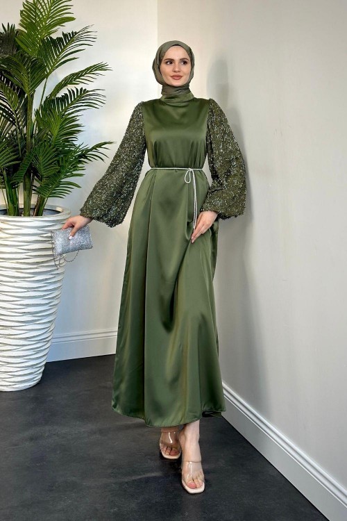 Carlotta Balon Kol Saten Abiye Haki