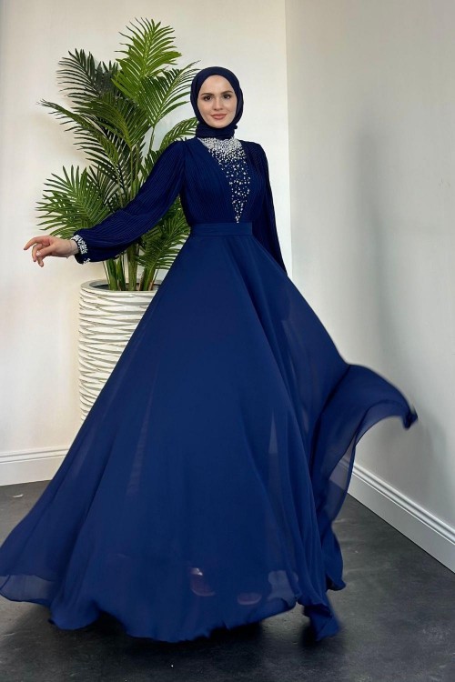 Carmen Önü İnci İşleme Abiye Lacivert 