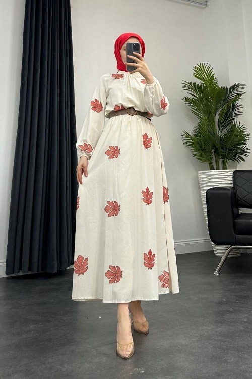 Carolie Kemerli Coton Elbise Kırmızı