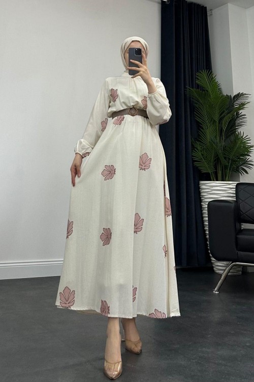 Carolie Kemerli Coton Elbise Pudra