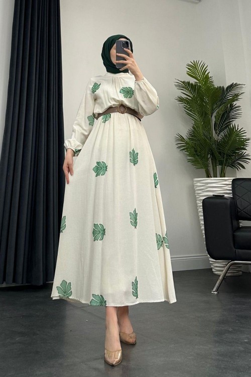 Carolie Kemerli Coton Elbise Yeşil