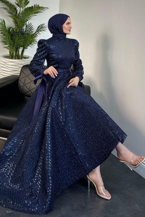 Caroline Tarlatanlı Boncuk İşleme Abiye Lacivert