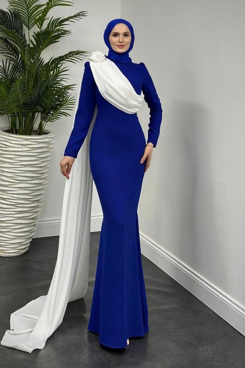 Castilya Pelerinli Omzu Gül Abiye Sax