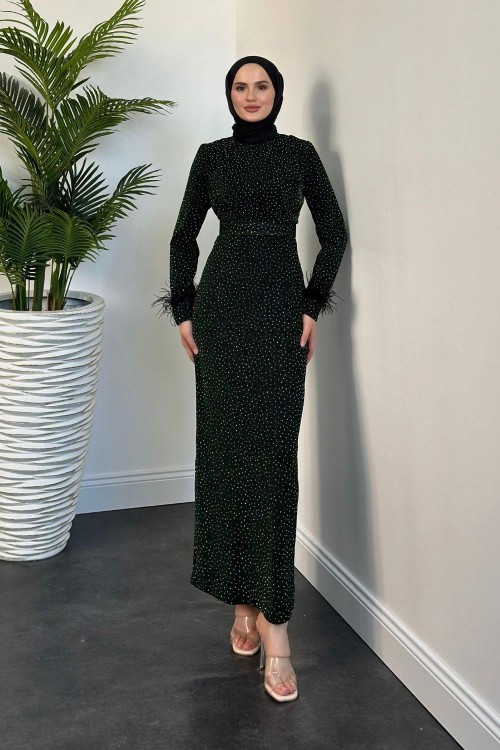 Celestina Simli Kruvaze Taş Detaylı Abiye Zümrüt