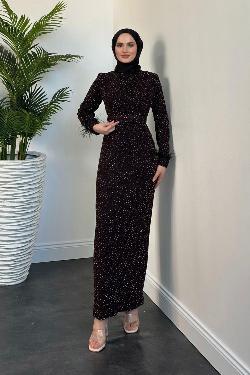 Celestina Simli Kruvaze Taş Detaylı Abiye Mürdüm