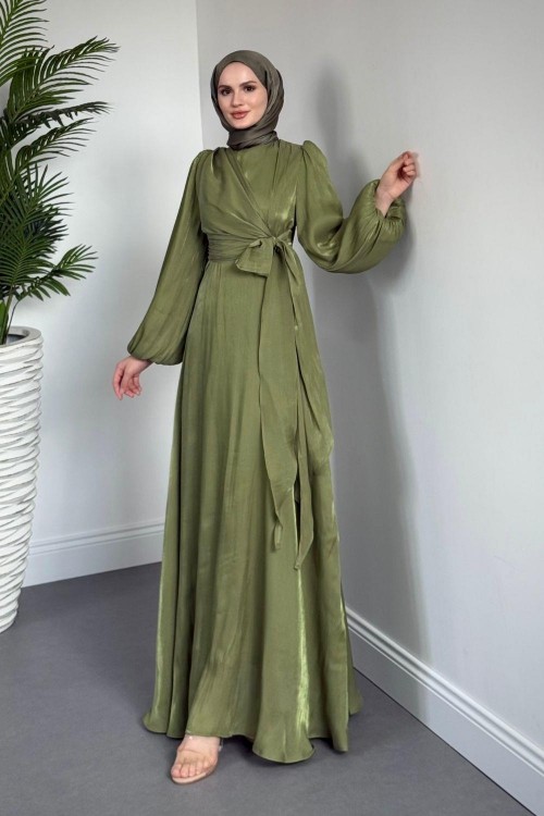 Celia Yandan Bağlamalı Janjan Abiye Haki