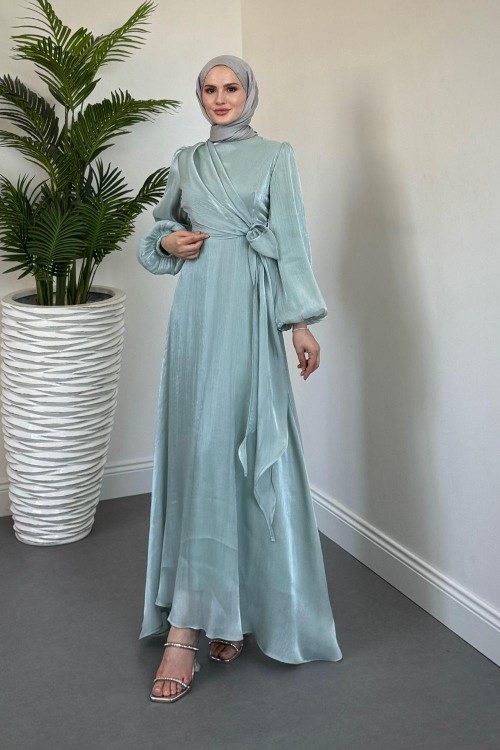 Celia Yandan Bağlamalı Janjan Abiye Mint