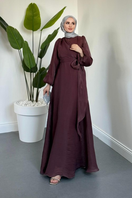 Celia Yandan Bağlamalı Janjan Abiye Mürdüm