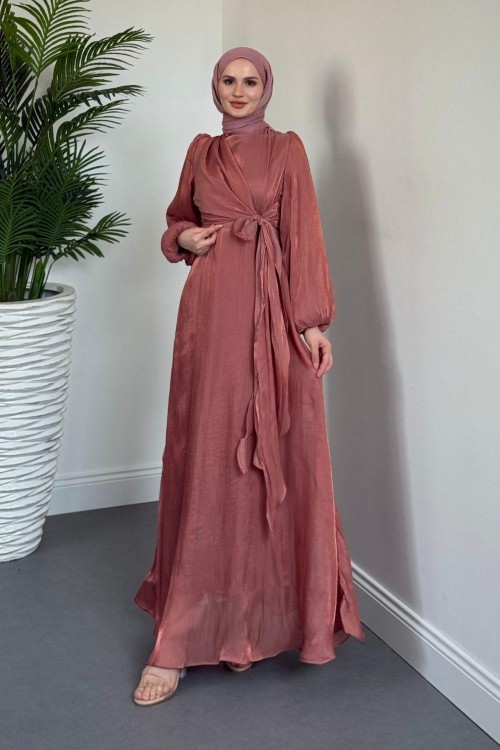 Celia Yandan Bağlamalı Janjan Abiye Soğan Kabuğu