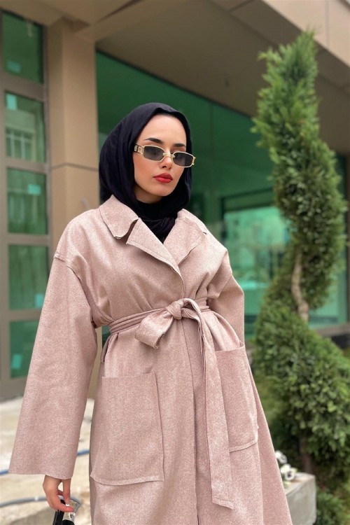 Cepli Şal Yaka Kaban Vizon