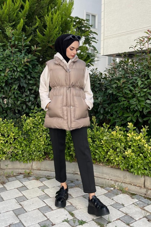 Cepli Şişme Yelek Bej