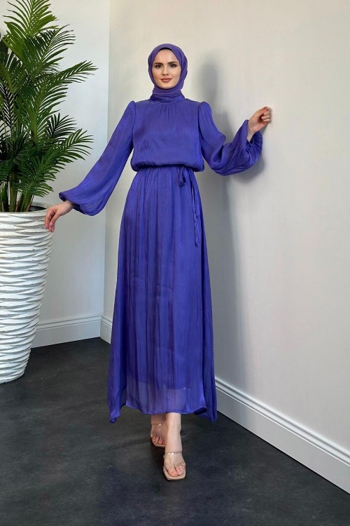 Chester Beli Büzgülü Janjan Abiye Mor