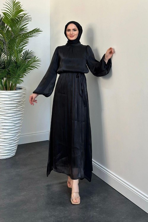 Chester Beli Büzgülü Janjan Abiye Siyah