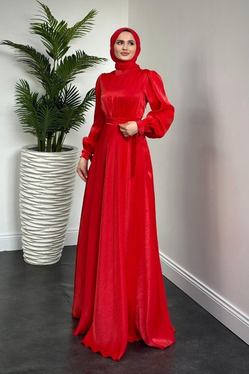 Clantha Kollları Bağcıklı Abiye Kırmızı