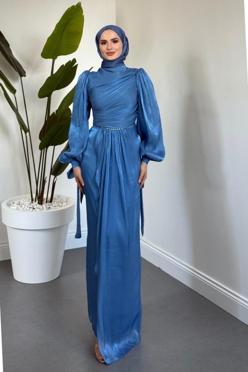 Cleane Beli Taşlı Ja Jan Abiye Mavi