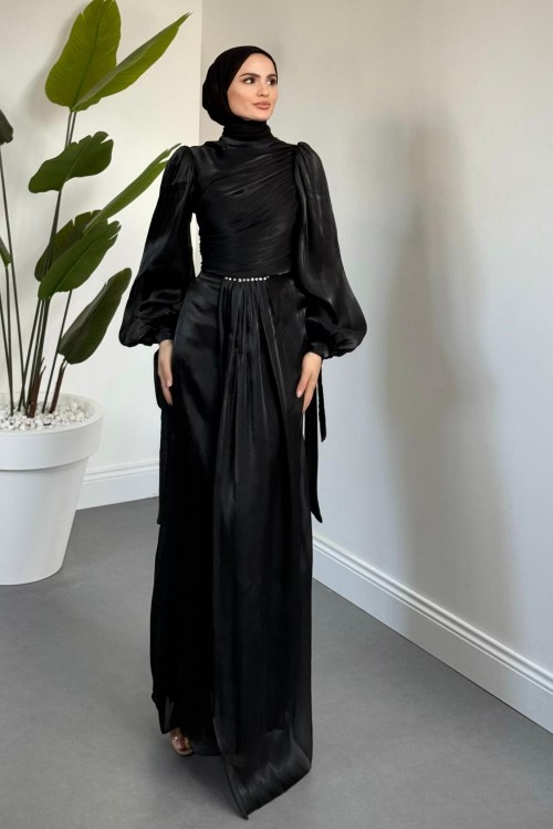 Cleane Beli Taşlı Ja Jan Abiye Siyah