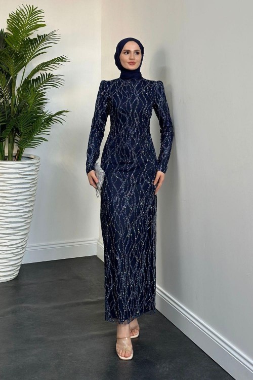 Cora Simli Abiye Lacivert