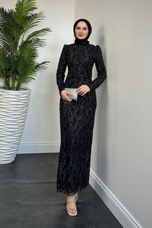 Cora Simli Abiye Siyah