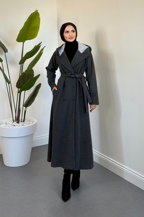 Corann Kapişonlu Kaban Füme