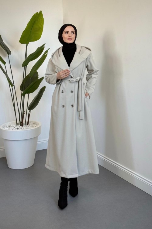 Corann Kapişonlu Kaban Krem