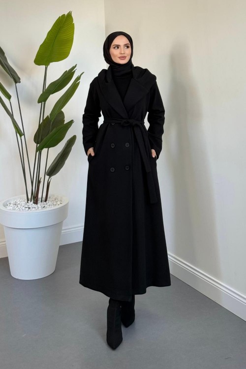 Corann Kapişonlu Kaban Siyah