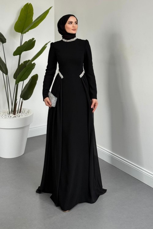 Dara Yanları Taşları Abiye Siyah