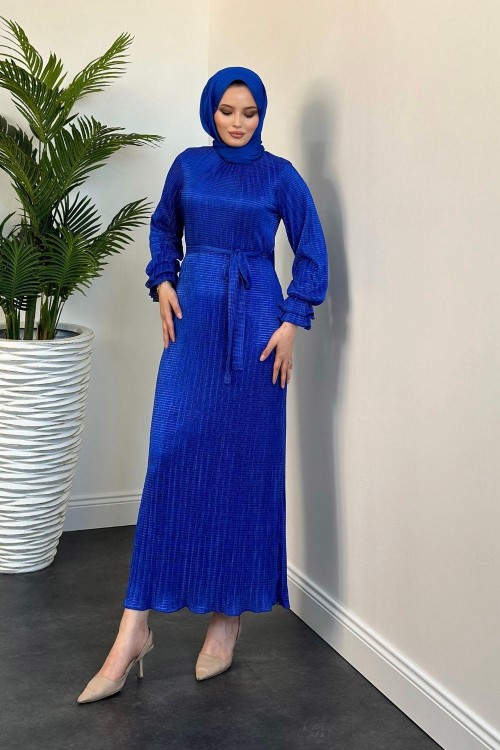 Daria Astarlı Kolları Fırfır Elbise Saks