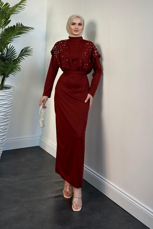 Delmare İnci Pelerinli Abiye Kiremit