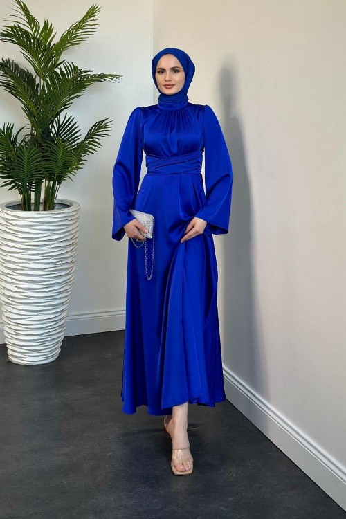 Diba Çapraz Kemer İpek Saten Abiye Sax