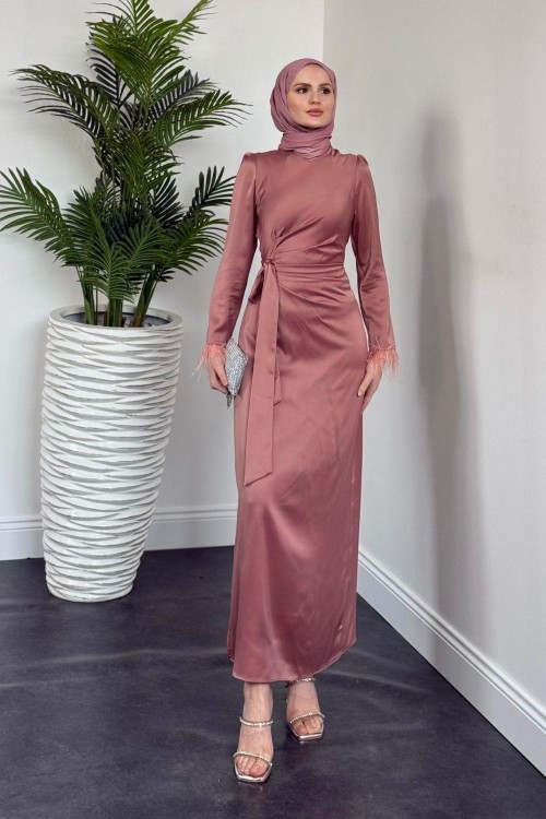 Diela Kolları Tüy Detay Abiye Gül Kurusu