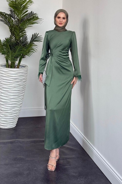 Diela Kolları Tüy Detay Abiye Haki