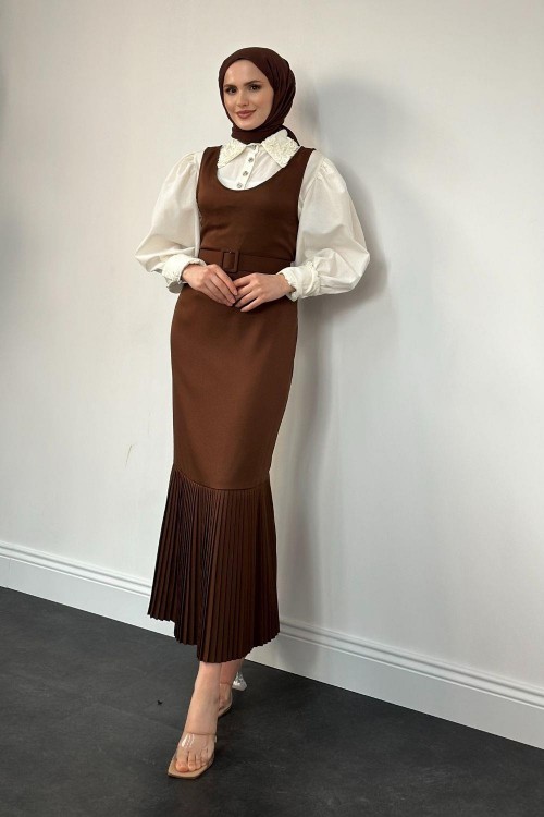 Dilasa Plise Detay Jile Kahverengi