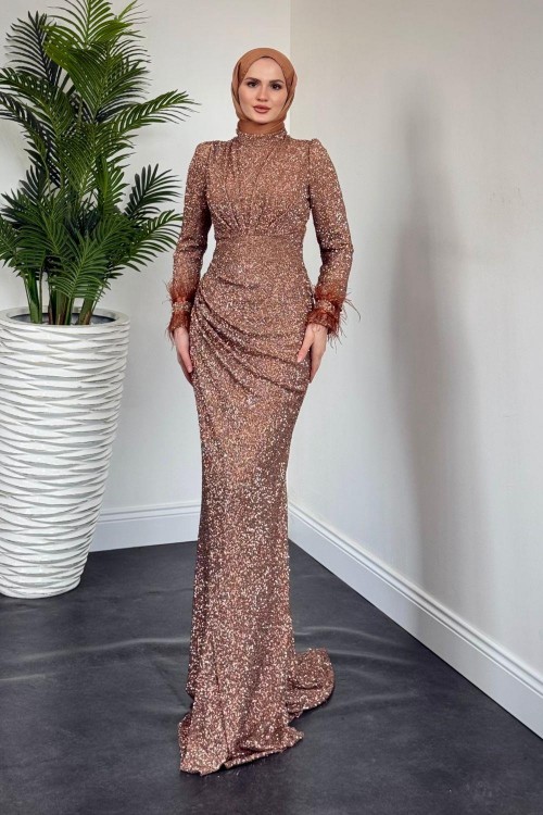 Dina Kuyruklu Taşlı Abiye Gold