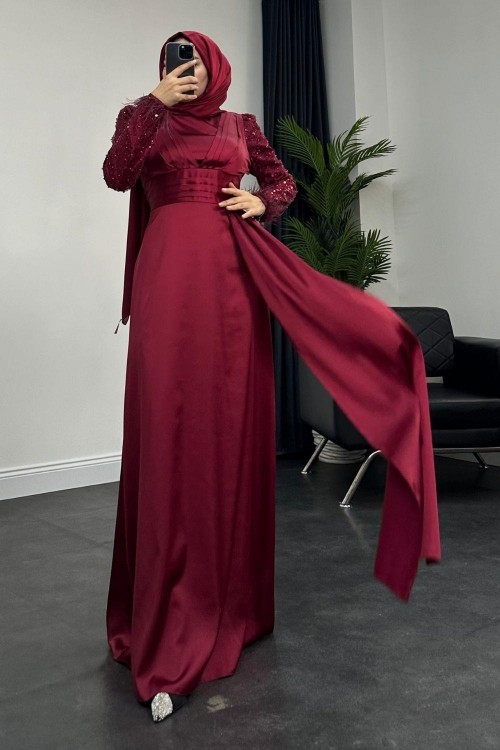 Doğa Saten Abiye Bordo