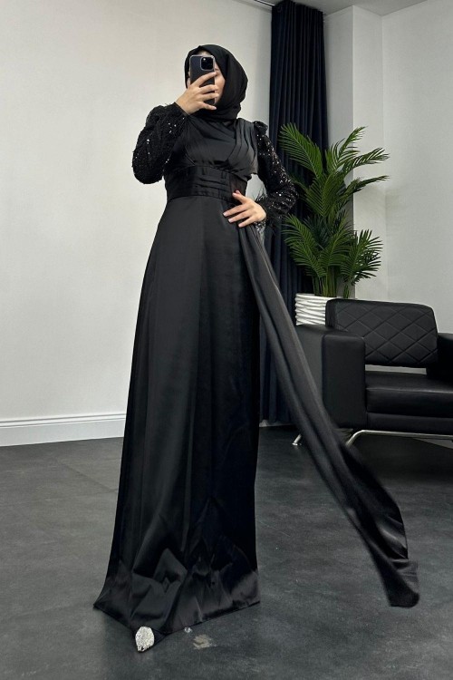 Doğa Saten Abiye Siyah