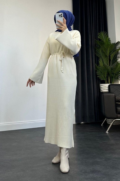 Dora Triko Elbise Ekru