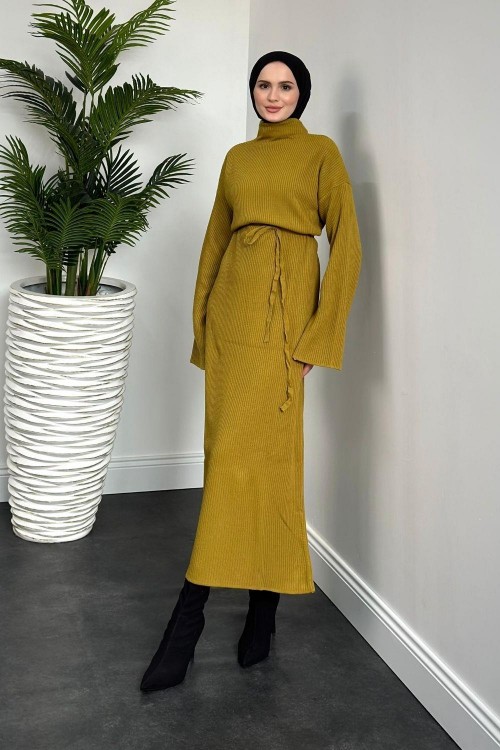 Dora Triko Elbise Yağ Yeşili