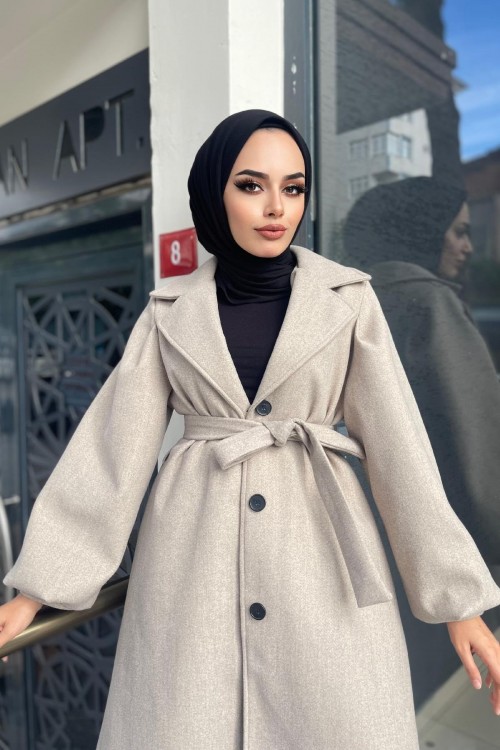 Düğmeli Cepli Kaşe Kaban Taş