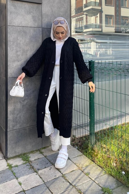 Düğmeli Kalın Hırka Siyah