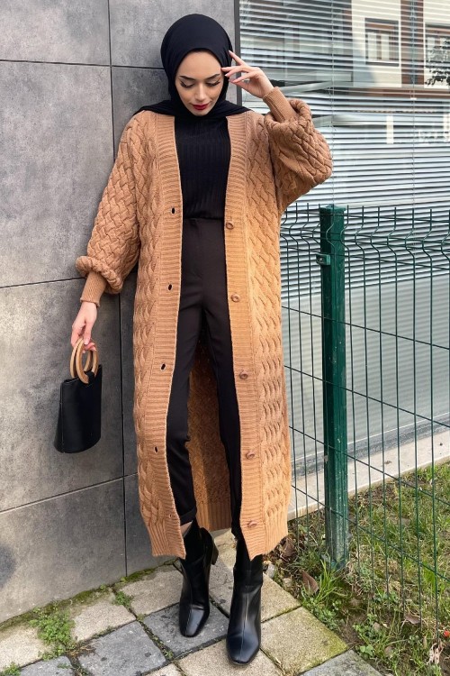 Düğmeli Kalın Hırka SütlüKahve