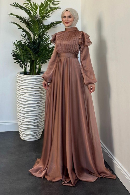 Efnan Omzu Fırfır Janjan Abiye Somon